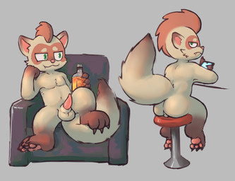 alcohol alcohol_bottle animal_genitalia anthro balls beverage beverage_bottle bottle butt claws container genitals grey_background male mohawk multiple_poses pawpads penis pose sheath sheathed_tapering_penis short_snout side_view simple_background sitting snout solo tapering_penis toe_claws young young_anthro young_male badipoki slink_(badipoki) domestic_ferret mammal mustelid musteline true_musteline weasel absurd_res hi_res adult_(lore)