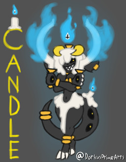 anthro black_body black_sclera blue_fire bottomwear breasts candle clothed clothing colored_fire covering covering_breasts creepy crossed_arms curvy_figure female fire horn jewelry loincloth loincloth_only looking_at_viewer melee_weapon multi_eye solo sword topless wax weapon yellow_eyes yellow_horn dorkusprimearts yii'mam_(dorkusprimearts) yorma hi_res