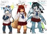 anthro black_hair blue_hair brown_hair clothing female fur green_eyes group hair kemono long_hair orange_body orange_fur red_eyes school_uniform size_difference text uniform wet yellow_eyes young koishi_chikasa kemono_giga azuma_riko misuzu_(kemono_giga) nitari_sasumi canid canine domestic_cat felid feline felis fish fox mammal marine shark japanese_text partially_translated translation_request