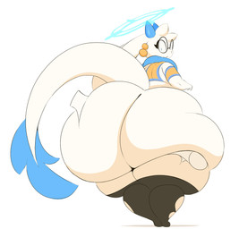 anthro big_butt butt butt_grab disembodied_hand female halo hand_on_butt huge_butt hyper hyper_butt simple_background solo surprised arizonathevixen atlyss angela_flux oathkin_(atlyss) 2025 absurd_res hi_res tagme