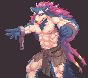 abs anthro areola barazoku belt biped blue_body blue_fur bottomwear chain clothed clothing fingers fur grey_background humanoid_hands loincloth loincloth_only male muscular muscular_anthro muscular_arms muscular_legs muscular_male nipple_piercing nipple_ring nipples pecs piercing red_body red_fur ring_piercing scar simple_background solo standing tan_body tan_fur topless topless_anthro topless_male vein veiny_arms veiny_muscles ronci canid canine canis mammal wolf 2020 colored portrait shaded three-quarter_portrait