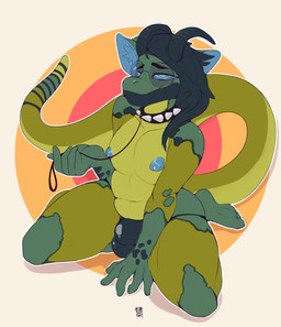 anthro bedroom_eyes clothing collar eyewear femboy glasses hair horn kneeling leash long_hair male muscular muscular_anthro muscular_femboy muscular_male narrowed_eyes seductive simple_background solo studded_collar studs tail thong underwear conditional_dnp punkypanda mythology dragon mythological_creature mythological_scalie scalie absurd_res hi_res