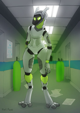 anthro digitigrade fur hair looking_at_viewer machine male nude screen screen_face solo standing hofi-peak android mammal protogen robot synth_(vader-san) absurd_res hi_res