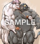 2021 anthro asian_clothing balls behemoth_(tas) black_body blush bodily_fluids censored clothing clothing_aside distracting_watermark duo east_asian_clothing erection fundoshi fundoshi_aside genitals humanoid_hands japanese_clothing kemono kissing kotobuki krampus_(tas) lifewonders male male/male mammal moobs mosaic_censorship nipples obese obese_male overweight overweight_male penis pink_blush sample sweat tokyo_afterschool_summoners tongue tongue_out underwear underwear_aside watermark white_body white_clothing white_fundoshi white_underwear