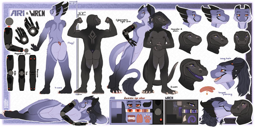 4_toes 5_fingers 5_toes abs anthro biceps black_body black_horn blush breasts brown_body butt claws cybernetic_arm cybernetic_hand cybernetic_limb cybernetics duo eye_contact eye_markings facial_piercing feet female fingers flexing_muscles fluffy fluffy_arms fluffy_butt fluffy_hips fluffy_tail freckles front_view fur furgonomic_piercing furgonomics gold_piercing gradient_limbs grey_body grey_hair hair hand_on_hip holding_partner holding_partner's_head horn kissing kissing_cheek leaning leaning_on_another long_hair long_tail looking_at_another looking_at_viewer lying machine male male/female markings multi_horn multicolored_body muscular muscular_anthro muscular_male muzzle_piercing nails narrowed_eyebrows narrowed_eyes nipples nose_piercing nude on_side open_mouth open_smile orange_eyes palette pawpads piercing pink_tongue plantigrade ponytail prosthetic prosthetic_arm prosthetic_hand prosthetic_limb purple_body purple_eyes purple_flesh purple_fur purple_tongue rear_view romantic romantic_couple scales side_view silver_piercing simple_background size_difference small_breasts smile spots standing tail teeth tied_hair toes tongue tongue_out tongue_piercing toothless_mouth tuft two_tone_body white_body white_claws white_fur wrinkled_skin wrinkles yellow_sclera rhaelrhaelrasputin mythology ari_(rhaelrhaelrasputin) wren_(rhaelrhaelrasputin) dragon komodo_dragon lizard monitor_lizard mythological_creature mythological_scalie reptile scalie 2:1 absurd_res hi_res