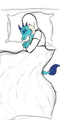 anthro bedding blanket blue_body blue_scales clothing cuddling duo eyes_closed female female_on_human horn human_on_anthro interspecies male male/female male_on_anthro pillow scales shirt simple_background sleeping smile spooning tail topwear white_background frikdikulous friendship_is_magic hasbro my_little_pony mythology anon princess_ember_(mlp) dragon human mammal mythological_creature mythological_scalie scalie 2018 colored_sketch digital_drawing_(artwork) digital_media_(artwork) hi_res sketch