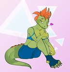 blush bottomwear bra breasts camel_toe clothing female heart_symbol nipples shorts solo swimming_trunks swimwear tail underwear undressing vandclash robin_iguana iguana iguanid lizard reptile scalie absurd_res hi_res