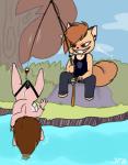 breasts brown_hair butt duo evil_grin evil_look female fishing fur hair male male/female mischievous nude pink_body pink_fur pose smile j.fbelen happy_tree_friends daniel_(j.fbelen) jfbelen canid canine canis fennec_fox fox mammal true_fox wolf hi_res pinup