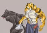 anthro duo erection male male/male penis rwolf canid canine canis felid mammal pantherine tiger wolf