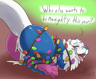 after_sex anthro bdsm blue_body blue_fur bodily_fluids bondage bound christmas_decorations christmas_lights cum cum_in_ass cum_in_vagina cum_inside female fur genital_fluids holidays looking_pleasured open_mouth pink_body pink_fur solo string_light_bondage string_lights tail text tongue tongue_out white_body white_fur xilrayne christmas claire_(djinthepurpleraccoon) mammal mustelid otter 2018 english_text