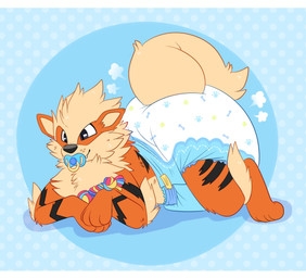 4_toes ambiguous_gender ankle_tuft arm_tuft big_diaper black_body black_fur black_nose black_stripes blue_pacifier clean_diaper clothed clothing diaper diaper_only diaper_puff dog_toy dotted_background elbow_tuft fangs feet feral fur huge_diaper leg_tuft lying multicolored_body multicolored_fur object_in_mouth on_front orange_body orange_ears orange_fur pacifier pacifier_in_mouth pattern_background simple_background smile solo striped_body striped_fur stripes tail teeth three-quarter_view toes topless tuft wearing_diaper whisker_spots yellow_body yellow_fur yellow_inner_ear yellow_tail jupiters nintendo pokemon arcanine generation_1_pokemon pokemon_(species) 2024 full-length_portrait hi_res letterbox portrait
