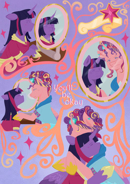 blush clothed clothing crown dress duo female feral headgear horn hug mirror sad wings acidkoipond friendship_is_magic hasbro my_little_pony mythology princess_cadance_(mlp) twilight_sparkle_(mlp) equid equine mammal mythological_creature mythological_equine winged_unicorn hi_res