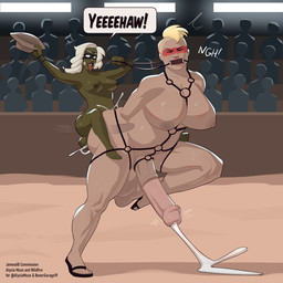 anal anal_orgasm anal_penetration areola balls big_balls blonde_hair bodily_fluids body_harness bodypaint bound breasts clothing cowboy_hat cum cum_in_ass cum_inside cumshot duo_focus ejaculation erection eye_roll eyes_closed face_paint flip_flops footwear genital_fluids genitals green_areola green_body green_nipples green_skin group gynomorph gynomorph/gynomorph gynomorph_penetrated gynomorph_penetrating gynomorph_penetrating_gynomorph gynomorph_penetrating_intersex hair halter hands-free hands_tied harness hat headgear headwear huge_balls human_on_humanoid human_penetrated humanoid_genitalia humanoid_penetrating humanoid_penetrating_human humanoid_penis hybrid_genitalia hybrid_penis intersex intersex/intersex intersex_penetrated intersex_penetrating intersex_penetrating_gynomorph intersex_penetrating_intersex interspecies larger_sub medial_ring nipples open_mouth open_smile orgasm penetration penile penile_penetration penis penis_in_ass prostate_orgasm sandals sex shoes size_difference smile submissive text tongue tongue_out white_hair wide_eyed jamesab human humanoid mammal 1:1 english_text hi_res
