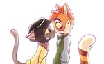 anthro blush blush_lines bob_cut bow_tie brown_body brown_fur canon_couple clothing duo eye_contact female flirting fluffy fluffy_tail flustered flustered_male frown fur green_bow_tie green_clothing happy intimate looking_at_another male nose_to_nose orange_body orange_fur orange_tail romantic romantic_ambiance shy simple_background standing tail white_background yellow_eyes lumineary-arts lackadaisy calvin_mcmurray ivy_pepper domestic_cat felid feline felis mammal 2023 digital_drawing_(artwork) digital_media_(artwork) hi_res signature