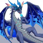 blue_body blue_claws blue_eyes claws digitigrade featureless_crotch feral flame_markings food glistening glowing glowing_markings grey_body grey_scales licking looking_at_viewer markings membrane_(anatomy) membranous_wings scales solo tail tongue tongue_out wings scheme0241 cygames dragalia_lost mythology nintendo erasmus_(dragalia_lost) dragon mythological_creature mythological_scalie scalie 1:1