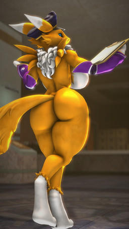 anthro big_breasts big_butt breasts butt clipboard curvy_figure female fluffy gesture hand_gesture holding_clipboard holding_object looking_at_viewer looking_back pointing police police_hat solo standing thick_thighs walking wide_hips veryfluffy warfaremachine_(modeler) bandai_namco digimon warfare_renamon canid canine digimon_(species) mammal renamon 3d_(artwork) 9:16 digital_media_(artwork) hi_res source_filmmaker_(artwork)