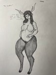 antlers big_breasts breasts exposed exposed_breasts female horn midriff monster_girl_(genre) pregnant solo text unironic-weeb-12_(artist) scp_foundation kte-9927-black scp-4231-a deer deity faun horned_humanoid humanoid mammal monster satyr 2023 3:4 absurd_res black_and_white english_text graphite_(artwork) hi_res monochrome traditional_media_(artwork)