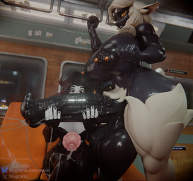 animal_genitalia animal_penis anthro areola balls barbell_piercing big_balls big_penis black_areola black_body black_hair black_nipples black_penis black_skin bodily_fluids breasts claws cleavage clothed clothing cum cum_on_leg cum_on_penis cum_string cumshot dark_areola dark_nipples duo ejaculation equine_genitalia equine_penis erection fingerless_(marking) fingerless_gloves_(marking) flared_penis fur genital_fluids genitals gloves_(marking) gynomorph gynomorph/gynomorph hair hand_on_penis hands-free holding_penis horizontal_pupils huge_balls huge_flare huge_penis huge_thighs hyper hyper_balls hyper_genitalia hyper_penis inner_ear_fluff inside inside_bus intersex intersex/intersex long_hair looking_at_genitalia looking_at_penis markings mismatched_genitalia mismatched_penis night nipple_barbell nipple_dip nipple_piercing nipples orange_sclera penis penis_size_difference piercing pink_penis public public_nudity pupils sitting text thick_thighs tuft vein veiny_penis wet wet_body wet_skin white_body white_fur white_pupils wide_hips yellow_eyes slugcats leodamodeler_(modeler) reinette stella_(leodamodeler) bovid caprine goat mammal sheep 2026 3d_(artwork) digital_media_(artwork) hi_res url