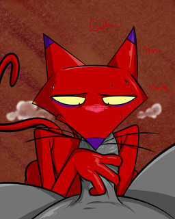 anthro blush bodily_fluids duo erection fellatio first_person_view genitals holding_penis male male/male male_pov oral penetrating_pov penile penis pov_blowjob sex sweat text illegaleel cartoon_network courage_the_cowardly_dog anon katz_(courage_the_cowardly_dog) felid feline mammal 4:5 absurd_res hi_res
