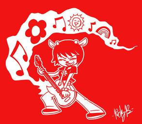clothed clothing electric_guitar female guitar musical_instrument plucked_string_instrument solo string_instrument metaknuckles_(artist) parappa_the_rapper sony_corporation sony_interactive_entertainment um_jammer_lammy lammy_lamb bovid caprine mammal sheep hi_res monochrome