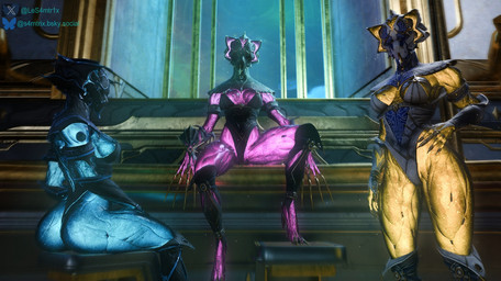 big_breasts big_butt bikini blue_body blue_breasts breasts butt claws clothing dominant dominant_female feet female glowing glowing_body glowing_markings group looking_at_viewer low-angle_view machine markings pink_body purple_breasts side_boob small_breasts swimwear talons thick_thighs toes trio two-piece_swimsuit yellow_body yellow_breasts samtrix sumsmutcreator_(modeler) valkyr_(warframe) valkyr_heirloom_(warframe) humanoid robot robot_humanoid 3d_(artwork) digital_media_(artwork)