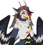 anthro breasts brown_hair chest_tuft crotch_lines feathered_wings feathers female hair looking_at_viewer medium_breasts neck_tuft neckwear nipple_piercing nipples one_eye_closed piercing red_hair solo star_wink tuft wings wink yellow_tuft lady_sharpy nintendo pokemon renae_(huf13) avian bird blaziken corviknight generation_3_pokemon generation_4_pokemon generation_8_pokemon pokemon_(species) staraptor absurd_res hi_res