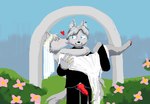 anthro blue_eyes blush bodily_fluids carrying_another carrying_partner clothed clothing crossdressing cum cum_in_ass cum_inside digit_ring dress duo ear_piercing flower fur genital_fluids grey_body grey_fur happy incest_marriage inner_ear_fluff jewelry kissing_cheek knot male male/male piercing plant ring suit tuft wedding wedding_dress wedding_ring young domgbast canid canine canis mammal wolf brother_(lore) brothers_(lore) incest_(lore) sibling_(lore)