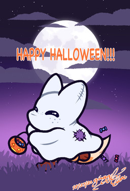 anthro candy chibi clothing costume dessert food full_moon halloween_costume holidays moon solo text halloween gingy_(gingy_k_fox) canid canine fox mammal hi_res