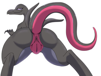 anthro anus big_butt butt female genitals looking_at_viewer looking_back looking_back_at_viewer presenting presenting_anus presenting_hindquarters presenting_vulva raised_tail rear_view semi-anthro smile solo tail vulva imposter_dude nintendo pokemon generation_7_pokemon pokemon_(species) salazzle 4:3 absurd_res hi_res shaded