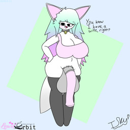 ahoge animal_genitalia animal_penis balls bell bell_collar big_balls big_breasts big_penis black_eyes blush bra breasts cleavage clothed clothing collar crop_top dialogue equine_genitalia equine_penis flaccid front_view fur genitals gradient_hair grey_balls hair herm huge_balls huge_penis hyper hyper_balls hyper_genitalia hyper_penis intersex legwear looking_at_viewer partially_clothed penis pink_bra pink_clothing pink_penis pink_underwear profanity shirt simple_background solo sports_bra standing stockings tail text thigh_highs toony topwear underwear white_body white_fur lewdorbit isky_aurora_(character) canid canine fox humanoid hybrid mammal 1:1 2026 absurd_res digital_drawing_(artwork) digital_media_(artwork) english_description english_text hi_res portrait