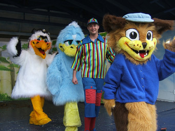 anthro beak clothing costume fursuit group male real unknown_artist bonbon_land anatid anseriform avian bird domestic_cat duck felid feline felis gull human lari larid mammal 4:3 grandfathered_content photography_(artwork) source_request