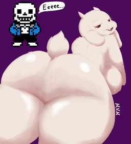 anthro ass_up belly big_butt bone butt butt_focus female feral focused focusing furry_ears horn nude overweight overweight_female presenting presenting_hindquarters skeleton solo tail gaku_gaku undertale_(series) sans_(undertale) toriel animated_skeleton bovid caprine goat humanoid mammal undead digital_media_(artwork) hi_res