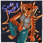 anthro beverage beverage_can bottomwear can clothed clothing container ear_piercing ear_ring feet female fingers fur holding_can holding_container holding_object looking_at_viewer orange_body pants piercing ring_piercing sitting soda solo striped_body stripes tail text toes tongue tongue_out topwear zzommie dreamworks kung_fu_panda master_tigress felid mammal pantherine tiger 1:1 digital_media_(artwork) hi_res