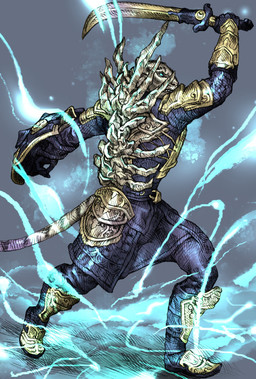 anthro armor blue_eyes bone fur male melee_weapon shield solo sword tail weapon white_body white_fur tomato_(artist) bethesda_game_studios microsoft the_elder_scrolls the_elder_scrolls_online zerith-var felid khajiit mammal pantherine tiger