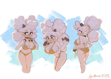 anthro bell bell_collar big_breasts bikini bikini_pull blush breasts butt clothing clothing_pull collar collarbone eyelashes female hand_on_chest horn leaning leaning_forward side-tie_bikini side_boob smile solo string_bikini swimwear swimwear_pull two-piece_swimsuit white_body sy_noon golden_week idw_publishing sega sonic_the_hedgehog_(comics) sonic_the_hedgehog_(idw) sonic_the_hedgehog_(series) lanolin_the_sheep_(sonic) bovid caprine mammal sheep 2025 hi_res signature