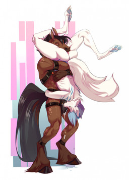 69_position anal anthro blue_hair blue_pawpads blue_stripes bodily_fluids brown_body brown_fur claws cum duo eyes_closed fellatio fur genital_fluids hair harness hooves leg_around_head male male/male oral pawpads penile rimming sex spots standing standing_69_position standing_sex stripes tail toe_claws tuft upside_down white_body white_fur peritian arthien marvin_(marvin) canid canine canis equid equine horse mammal wolf 2026 hi_res