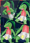 2_tails 4_fingers 4_panel 4_panel_comic awake bed bed_sheet bedding bedroom bedwetting blinds bodily_fluids clean_diaper close-up clothed clothing comic_panel countershade_body countershade_face countershade_neck countershade_torso countershading crotch_focus crotch_shot curtains curtains_open dark_green_leaves darkness detailed_background diaper diaper_fetish diaper_only embarrassed embarrassed_male eyebrows eyes_closed feet fingers furniture genital_fluids green_arms green_body green_face green_feet green_legs green_snout green_upper_jaw humanoid_hands inside leaf leaf_tail leaves_on_body lights_off lying lying_on_bed male multi_tail navel night omorashi on_bed open_mouth peeing pillow pokemorph red_body red_face red_lower_jaw red_snout red_throat red_torso shocked sleeping solo sweat sweatdrop tail topless unclean_diaper urine urine_drip used_diaper waking_up wall_(structure) wearing_diaper wet_diaper wetting wetting_diaper white_bed white_bed_sheet white_diaper white_pillow window window_curtains woken_up wood wood_bed wood_furniture wood_wall yellow_eyes art_ninja_(katie's_art) nintendo pokemon dino_evergreen fan_character generation_3_pokemon grovyle pokemon_(species) reptile scalie absurd_res colored comic digital_drawing_(artwork) digital_media_(artwork) hi_res