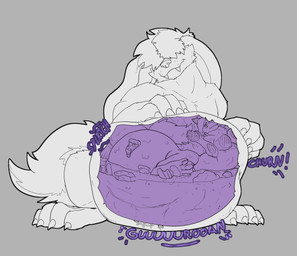 bastan belly digestion distended feral indigestion male male_pred navel onomatopoeia organs overweight sound_effects stomach text vore wolfit jinsei canid canine canis lagomorph leporid mammal rabbit wolf misha_(disambiguation) absurd_res hi_res