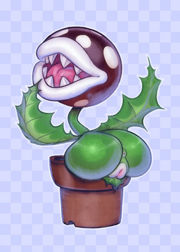 anus big_butt butt checkered checkered_background fangs female genitals leaf lips not_furry open_mouth pattern_background plant rear_view sharp_teeth simple_background solo teeth thick_lips vulva derek_hetrick mario_bros nintendo elemental_creature flora_fauna piranha_plant 2019 hi_res