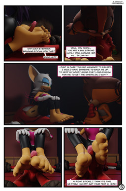 5_toes anthro barefoot dialogue feet female foot_fetish foot_focus foot_lick foot_play footjob genitals group licking male male/female penile penis sex soles speech_bubble text toes tongue trio feetymcfoot sega sonic_boom sonic_the_hedgehog_(series) knuckles_the_echidna rouge_the_bat sticks_the_jungle_badger bat echidna mammal monotreme procyonid raccoon 3d_(artwork) absurd_res comic digital_media_(artwork) english_text hi_res