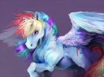 alternate_form blue_body blue_feathers blue_fur feathered_wings feathers female feral fluffy fur hair multicolored_eyes multicolored_hair quadruped rainbow_eyes rainbow_hair solo tail wings jazzycat friendship_is_magic hasbro my_little_pony mythology rainbow_dash_(mlp) equid equine mammal mythological_creature mythological_equine pegasus 4:3