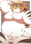 anthro balls belly blue_eyes blush erection fur genitals humanoid_genitalia humanoid_hands humanoid_penis kemono male moobs navel nipples overweight overweight_male penis solo white_body white_fur dosanco15 lifewonders tokyo_afterschool_summoners licho_(tas) felid mammal pantherine tiger 2021 censored hi_res mosaic_censorship