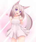 blue_eyes breasts clothing dress female fox_tail grey_hair hair heart_symbol looking_at_viewer open_mouth panties paw_pose pose simple_background solo underwear white_background nao_(artist) shizuko_(nao) animal_humanoid canid canid_humanoid canine canine_humanoid fox fox_humanoid humanoid mammal mammal_humanoid digital_media_(artwork) hi_res shaded