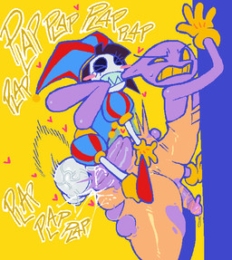 4_fingers against_surface against_wall anal anal_penetration anthro balls belly big_balls big_butt bite bodily_fluids butt clothing cum cum_in_ass cum_inside duo ear_bite eyes_closed fingers genital_fluids genitals gynomorph hand_on_butt heart_symbol huge_balls intersex intersex/male larger_male larger_sub looking_back looking_pleasured male male_penetrated medium_penis motion_lines penetration plap plap_(sound) scrotum_flap sharp_teeth size_difference smaller_gynomorph smaller_intersex submissive sweat sweatdrop teeth thick_thighs torn_clothing vein veiny_balls gomikusatta glitch_productions the_amazing_digital_circus jax_(tadc) pomni_(tadc) humanoid lagomorph leporid mammal rabbit