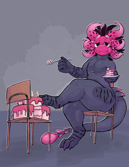 abdominal_bulge anal anal_penetration antenna_hair antennae_(anatomy) anthro big_butt black_eyes bodily_fluids butt cake chair claws crossed_legs cutlery dessert detailed_background dildo dildo_in_ass dildo_insertion dildo_sitting dragon_fruit eating eating_food food fruit furniture hair kitchen_utensils looking_at_viewer male markings multicolored_body object_in_ass penetration pink_face plant pseudo_hair sex_toy sex_toy_in_ass sex_toy_insertion sitting slightly_chubby solo spoon tail thick_tail thick_thighs tools pitango_(artist) pitango_(character) food_creature lizard reptile scalie hi_res shaded simple_shading