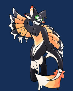 3_fingers 3_toes 4_ears ambiguous_gender anthro biped black_background black_body black_feathers chest_tuft clothing digitigrade dripping drone feathered_wings feathers featureless_crotch feet fingers food fruit fur glistening glistening_body goo_transformation green_eyes grin latex latex_body latex_transformation liquid_latex looking_at_viewer male markings melting multi_ear multicolored_body multicolored_tail no_pupils nude orange_body orange_feathers paws plant simple_background skinsuit slime smile solo standing tail tail_markings tail_tuft teeth tight_clothing toes transformation tuft white_body white_eyes winged_arms wings yellow_body aluminiumcucumbers mythology animate_inanimate avali avian bird dragon goo_creature living_latex mammal mythological_creature mythological_scalie scalie 4:5 alpha_channel digital_drawing_(artwork) digital_media_(artwork) hi_res portrait
