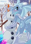 anthro anus blue_body blue_scales blush butt crystal female fur genitals hair horn ice looking_at_viewer nude outside plant pussy scales simple_background smile snow snowman solo stick tail tree white_body white_fur wings winter lustragon mythology aneira_(lustragon) dragon elemental_creature elemental_dragon ice_dragon mythological_creature mythological_scalie scalie absurd_res digital_media_(artwork) hi_res