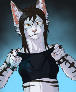 anthro black_lips black_stripes bra bracelet brown_eyes brown_hair clothing female fur hair holding_clothing holding_object holding_panties holding_underwear jewelry lips long_hair panties pink_nose simple_background solo sports_bra striped_body stripes studded_bracelet studded_jewelry studs underwear white_body white_fur frostwyrm102 panties_trend april_dawn domestic_cat felid feline felis mammal watermark