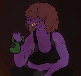 anthro armpit_hair bodily_fluids body_hair exercise female slightly_chubby smile solo steam sweat teeth workout yellow_teeth anonymous_artist deltarune undertale_(series) susie_(deltarune) monster hi_res