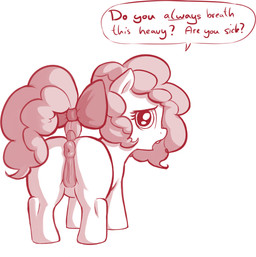 accessory anus bow_(feature) bow_accessory bow_ribbon butt dialogue female feral furgonomics genitals looking_at_viewer looking_back raised_tail rear_view ribbons solo tail tail_accessory tail_bow tail_ribbon text vulva young young_feral crade hasbro my_little_pony fan_character equid equine horse mammal pony english_text hi_res monochrome